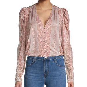 AFRM Dusty Rose Snake-Print V-Neck Long-Sleeve Bodysuit
